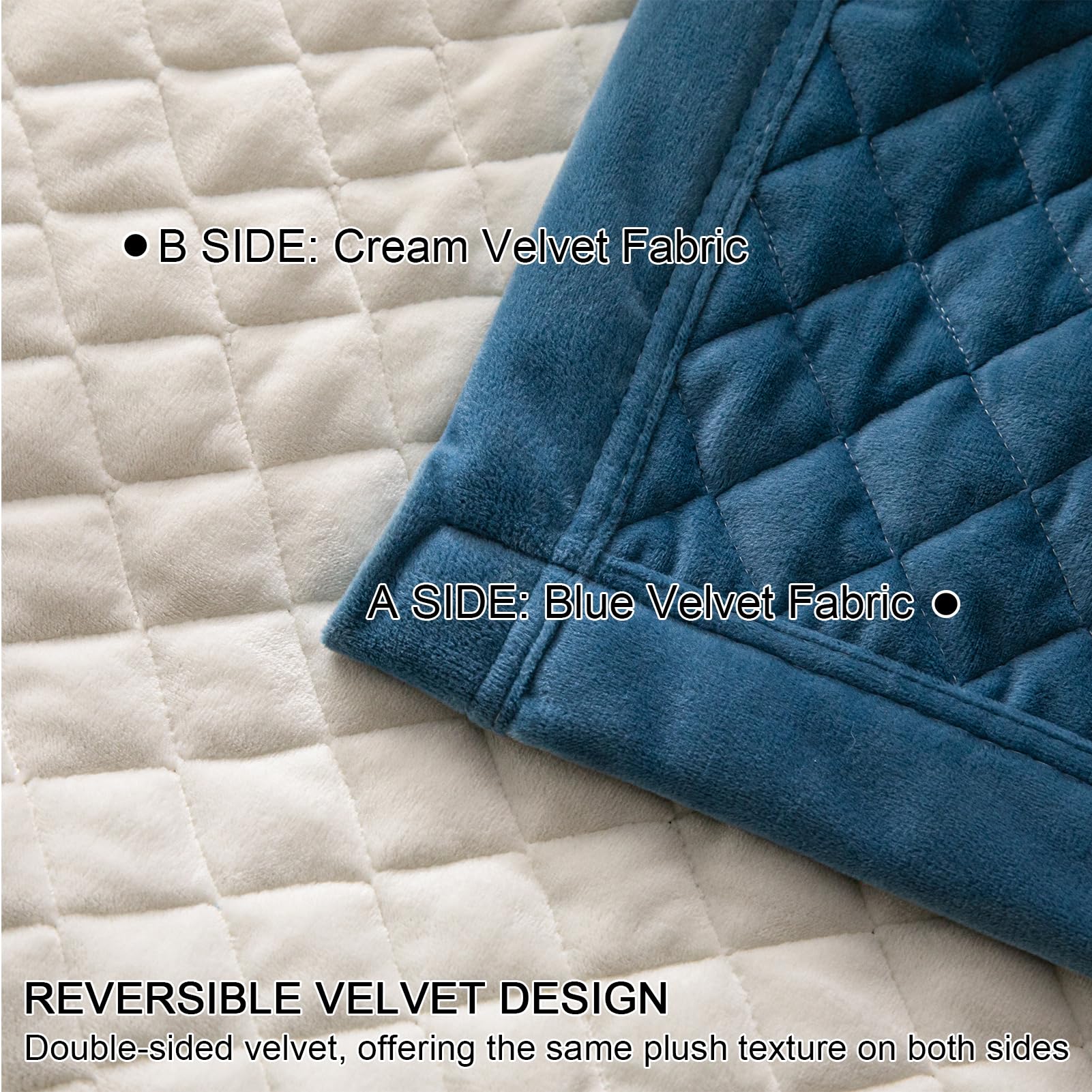 tohrisa 3-teiliges Bettwäsche-Set aus Samt für King-Size-Bett, ultraweiche Bettwäsche mit 2 Kissenbezügen, leichte, wendbare Tagesdecke mit karierter Steppung für alle Jahreszeiten, Königsblau/Weiß,
