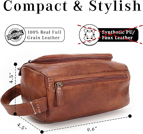 Miniatura 10 de LUXEORIA Neceser de cuero genuino para hombres y mujeres, hecho a mano, kit de cuero de alta calidad y bolsa de afeitar, bolsa de cosméticos para