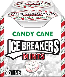 Ice Breakers Candy Cane Sugar Free Breath Mints, 8 Tins 1.5oz - Christmas Stocking Stuffers, Festive Fresh Breath Treat