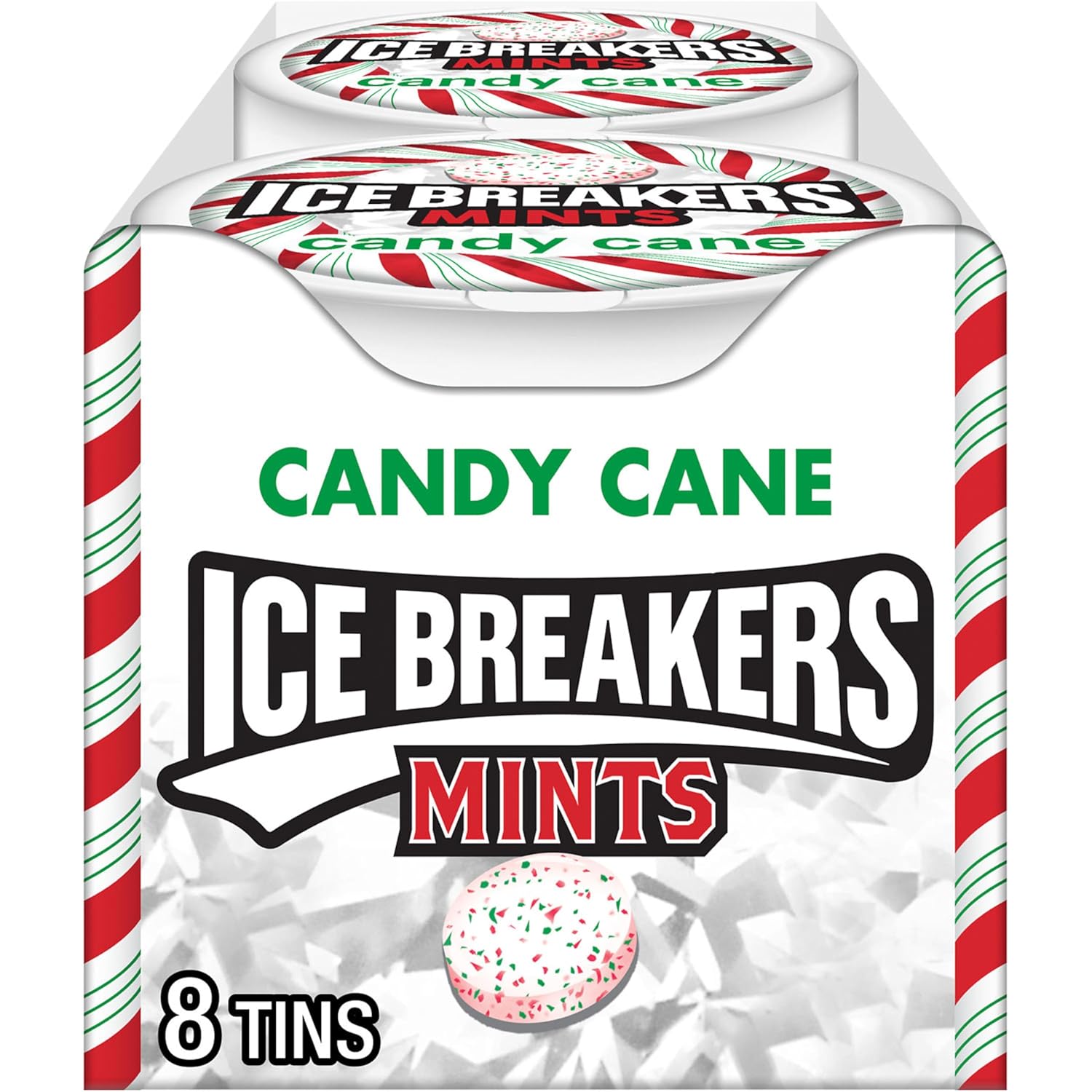 Ice Breakers Candy Cane Sugar Free Breath Mints, 8 Tins 1.5oz - Christmas Stocking Stuffers, Festive Fresh Breath Treat