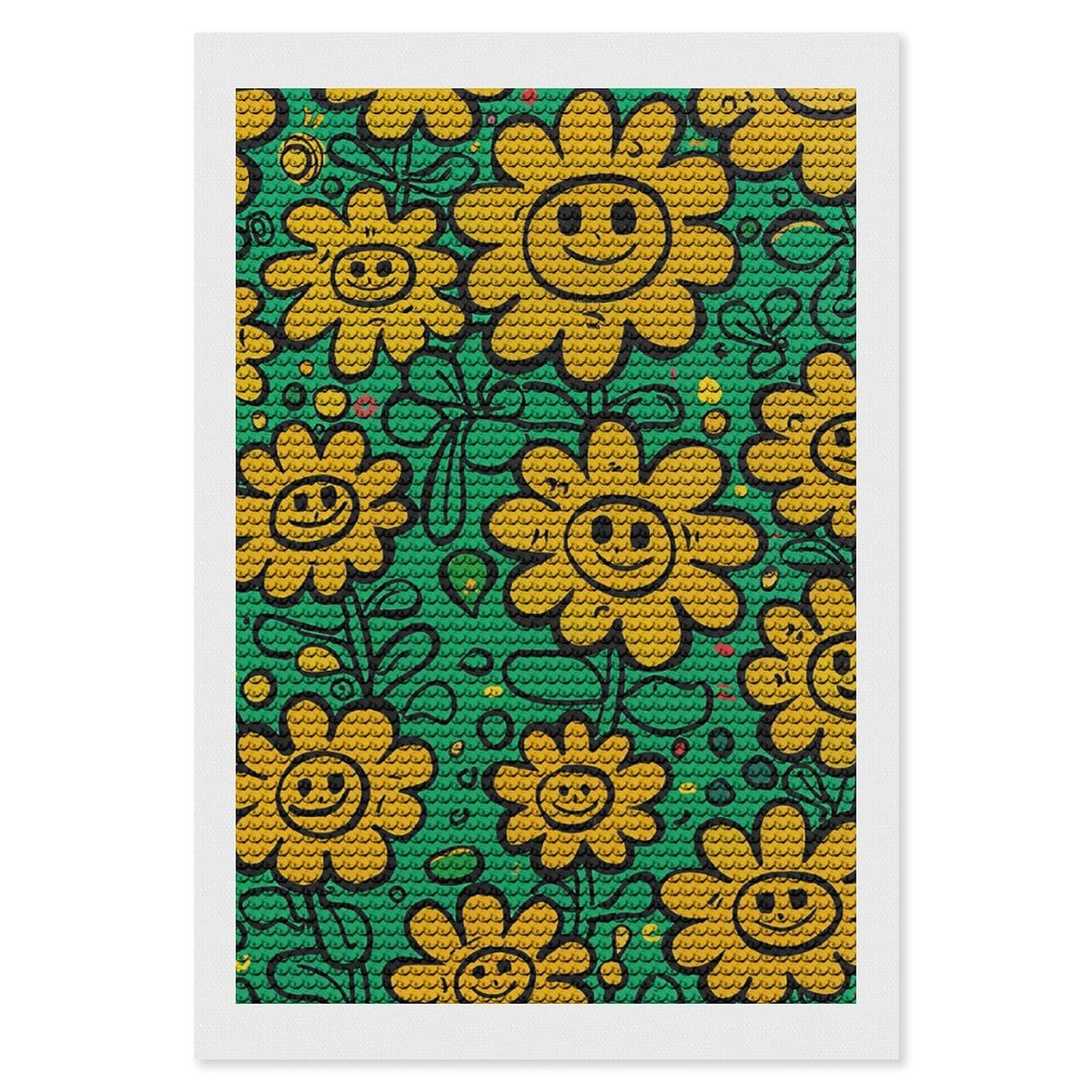 NONHAI Diamond Painting Kits for Adults - DIY Diamond Art Kits for Beginners - Full 5D Paint Drill Diamond Dots Paintings- Yellow Smiley Flowers Diamonds Pictures Gem Art and Craft Wall Decor 8"x12"