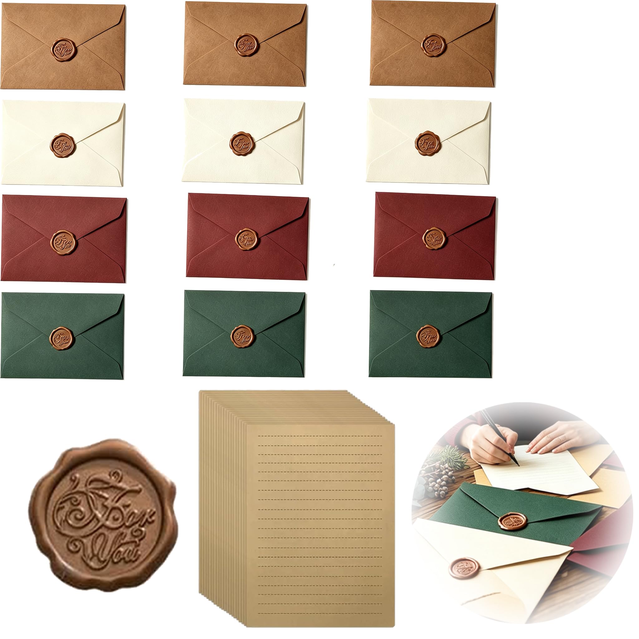 12 PCS Writing Paper and Envelopes Set, Letter Writing Set with 12 A5 Envelopes and 40 Sheets of Writing Paper, Vintage Stationery for Wedding Invitations and Personal Correspondence