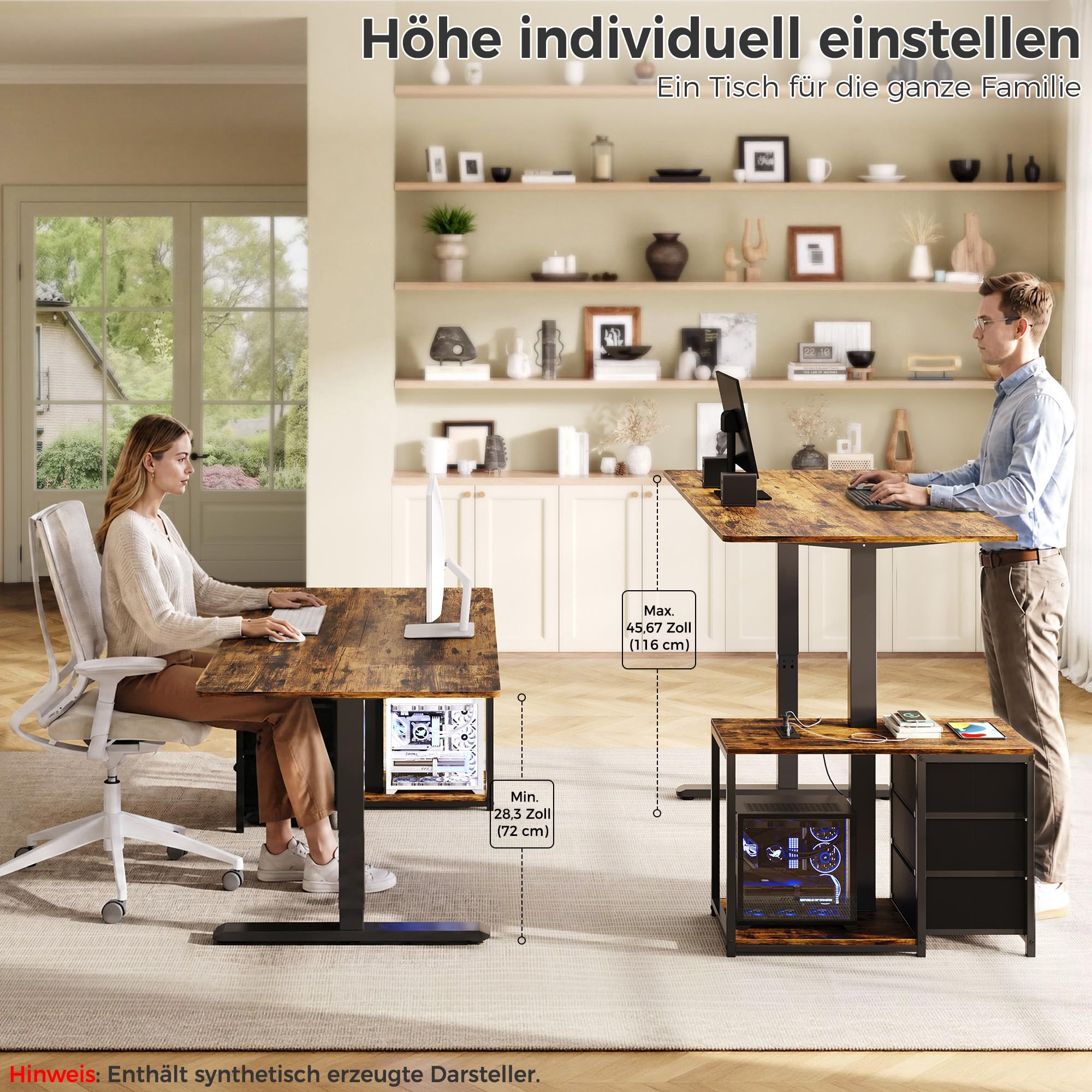 IRONCK Höhenverstellbarer Schreibtisch 160x80cm mit Steckdose, 3 Schubladen | Reversible Elektrisch Computertisch, USB-C-Anschluss, 3 Speichertasten, stufenlos verstellbar, Stehtisch für Büro, Braun