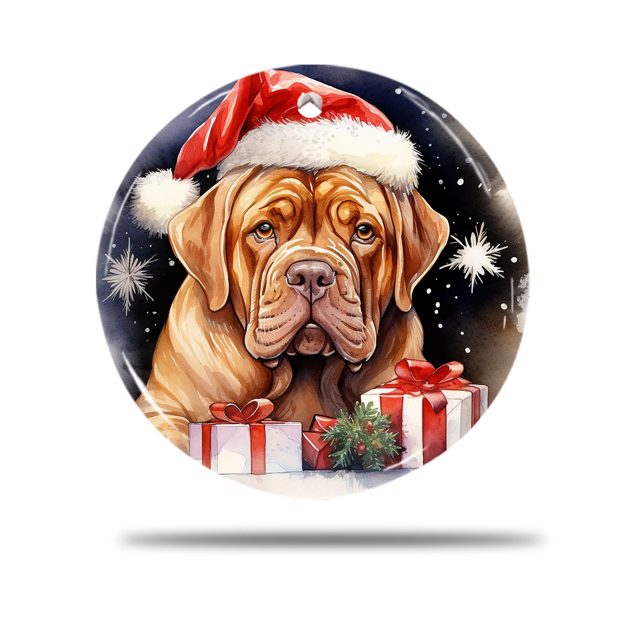 Zishenghuodianzishangwuyouxiangongsi White Ceramic Christmas Ornaments, 7.3Cm Dogue De Bordeaux Dog Pattern 3D Xmas Tree Bauble Xmas Tree Ornament Hanging Christmas Tree Decorations For Indoor Party Home