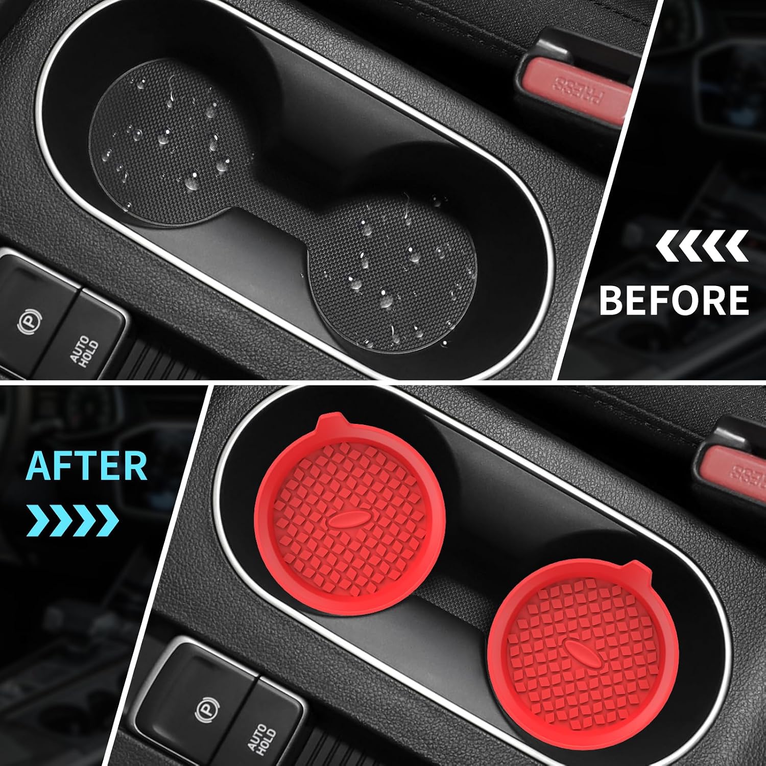 ME.FAN Car Cup Holder Coasters [4 Pack] Silicone Cups Mats, Automotive Universal Non-Slip Recessed Interior Accessories Red image 5