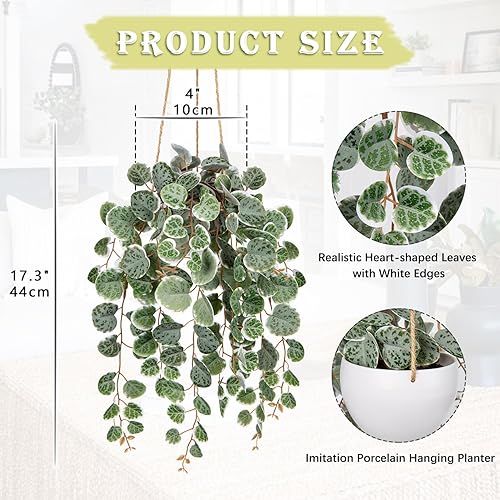 Miniatura 2 de Briful Plantas colgantes artificiales con maceta de 17 pulgadas, cadena falsa de vides de corazón, plantas de imitación para colgar en el hogar,