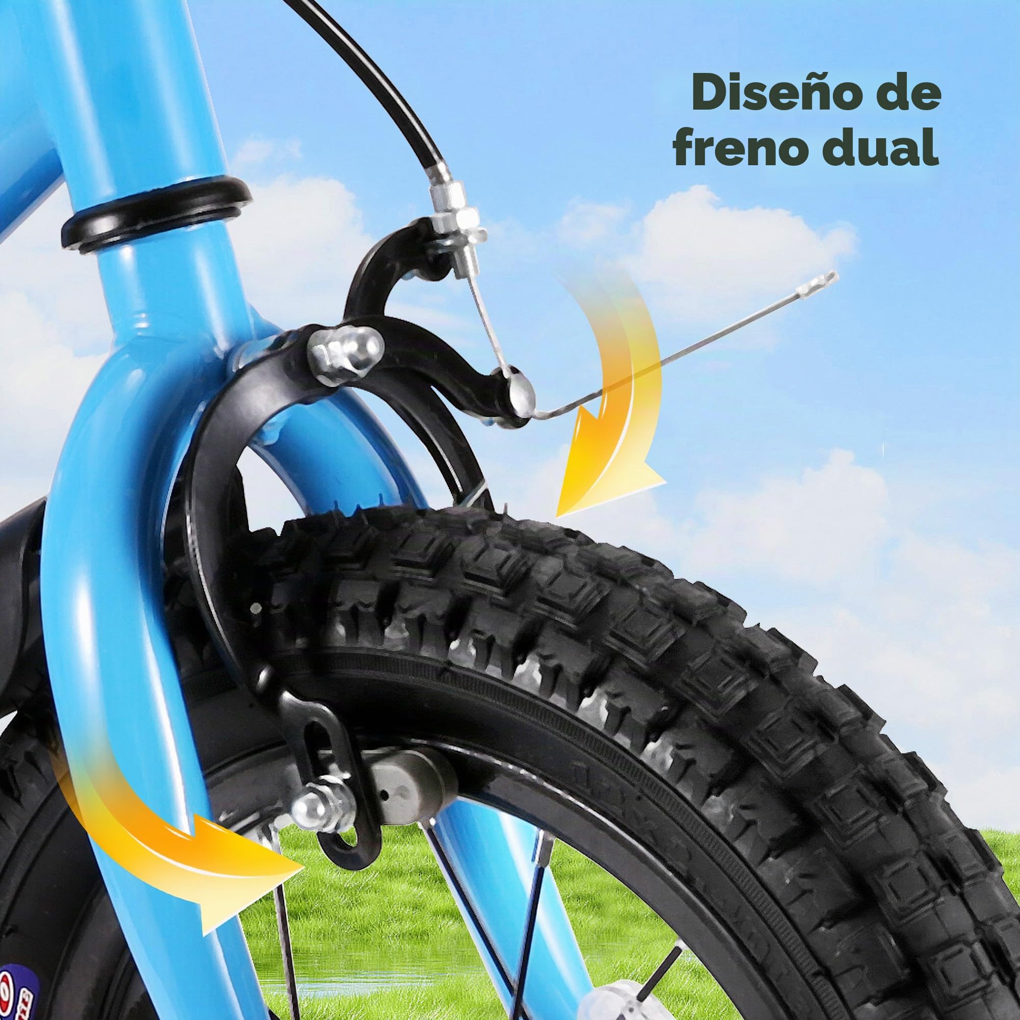 BODIOO Bicicleta infantil de 14 pulgadas, bicicleta para niños y niñas con ruedas estabilizadoras, marco estable, asiento ajustable, freno de mano y freno de contrapedal, adecuado para ciclistas de 94