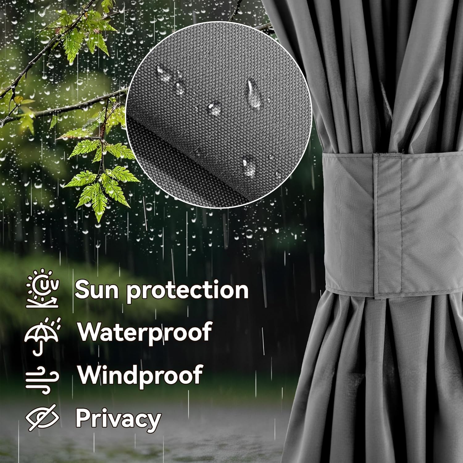 Modern Shade Universal 10' x 12' Gazebo Curtain Replacement, 4-Panel Outdoor Privacy Curtains with Zipper, Compatible with Patio Canopy, Garden, and Backyard, Gray (Curtain Only)