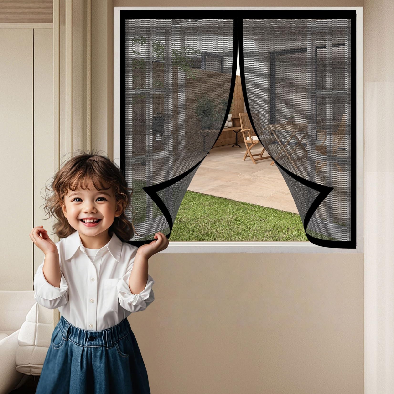 Moustiquaire magnétique pour fenêtre robuste 116 x 110 cm ajustable noire
