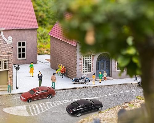 Miniatura 3 de 64 piezas de trenes de paisaje de ferrocarril arquitectónico a escala 1 50 figuras pintadas que incluyen personas en miniatura mini coches lámpara