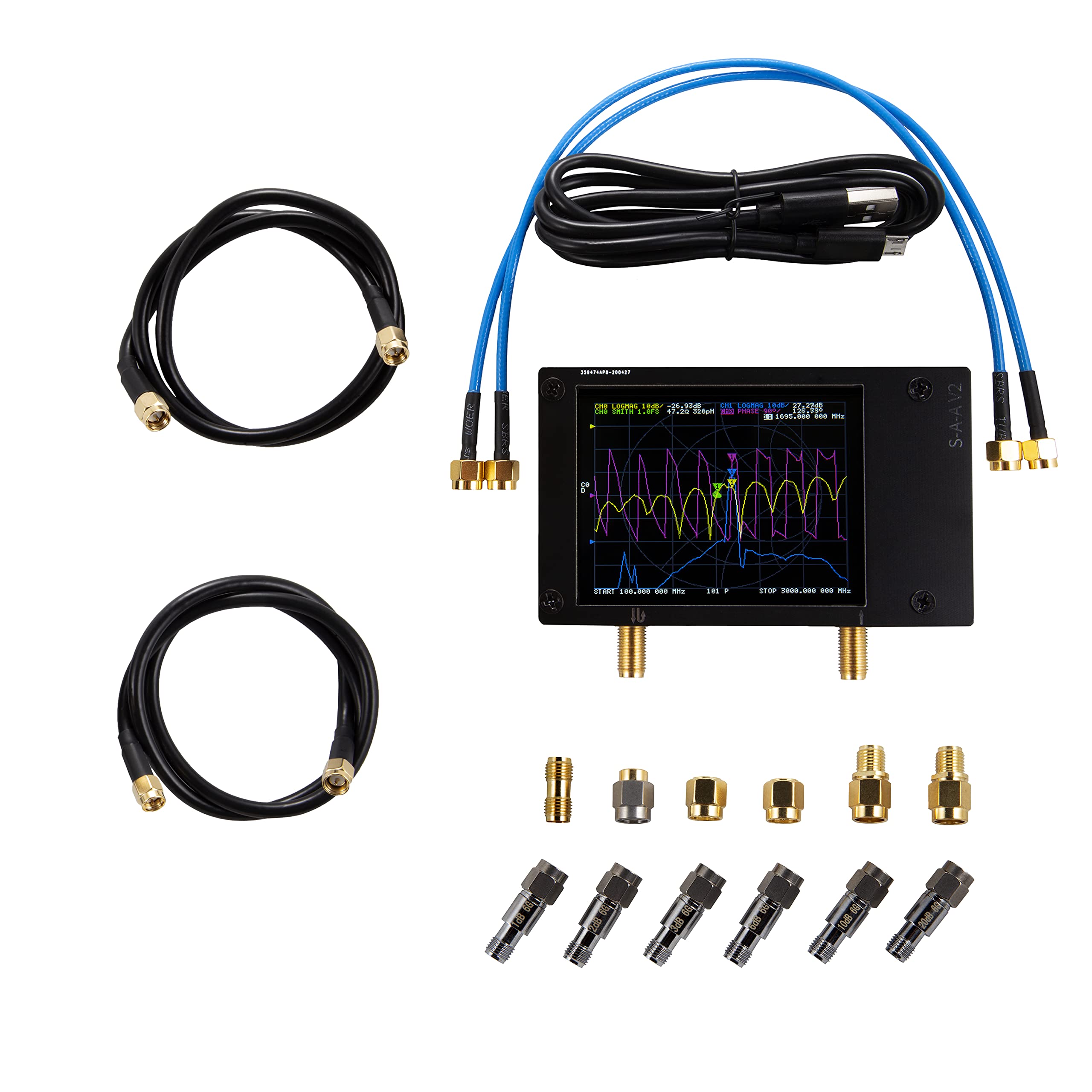 Nooelec NanoVNA v2 (S-A-A-2) Bundle - 50kHz-3GHz Vector Network Analyzer w/Shielding, Calibration Kit, 6pc Attenuators and More! Support Innovation-Portion of Profits Donated to Original VNA Designer