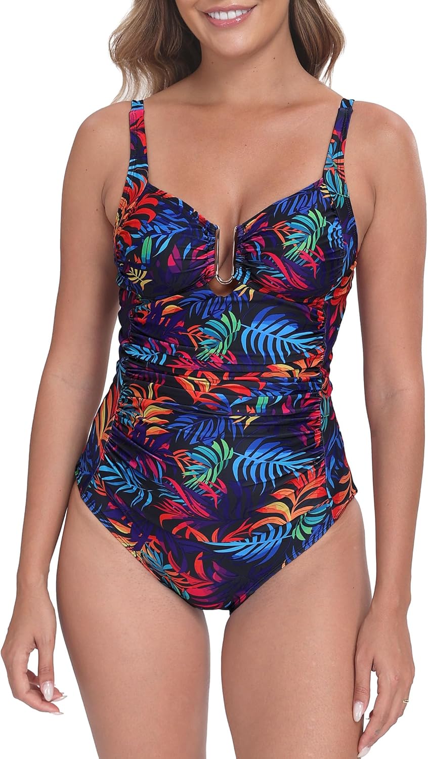 Itzel Women's Ruched Twist Front One Piece Swimsuit Tummy Control Push Up Vintage Retro Bathing Suits