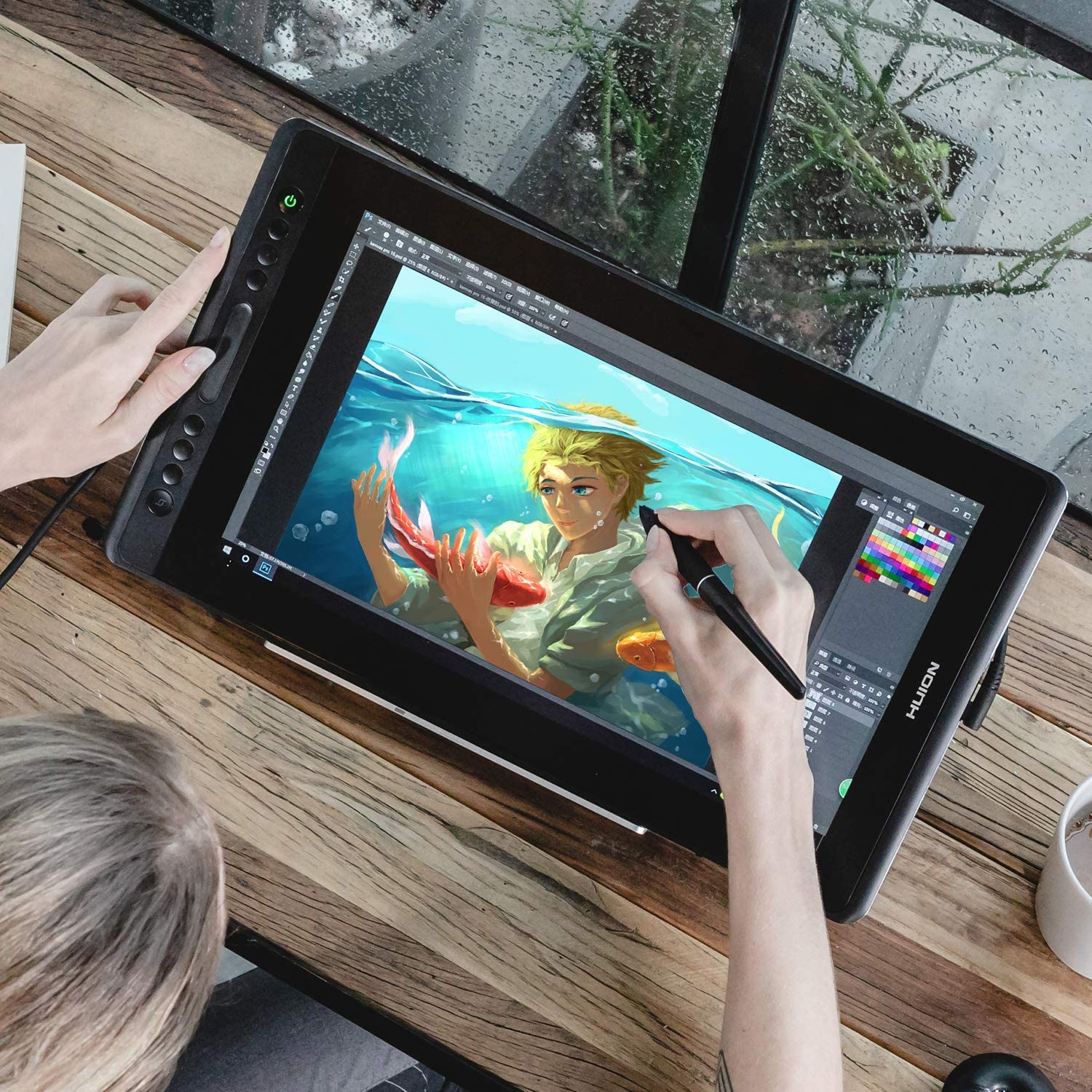 HUION Kamvas Pro 16 Tablette Graphique avec Ecran 15.6 Pouces avec 6 Raccourcis et 1 Barre Tactile Idéal pour Le Télétravail et la Formation en Ligne, Compatible avec Chromebook, Windows & Mac