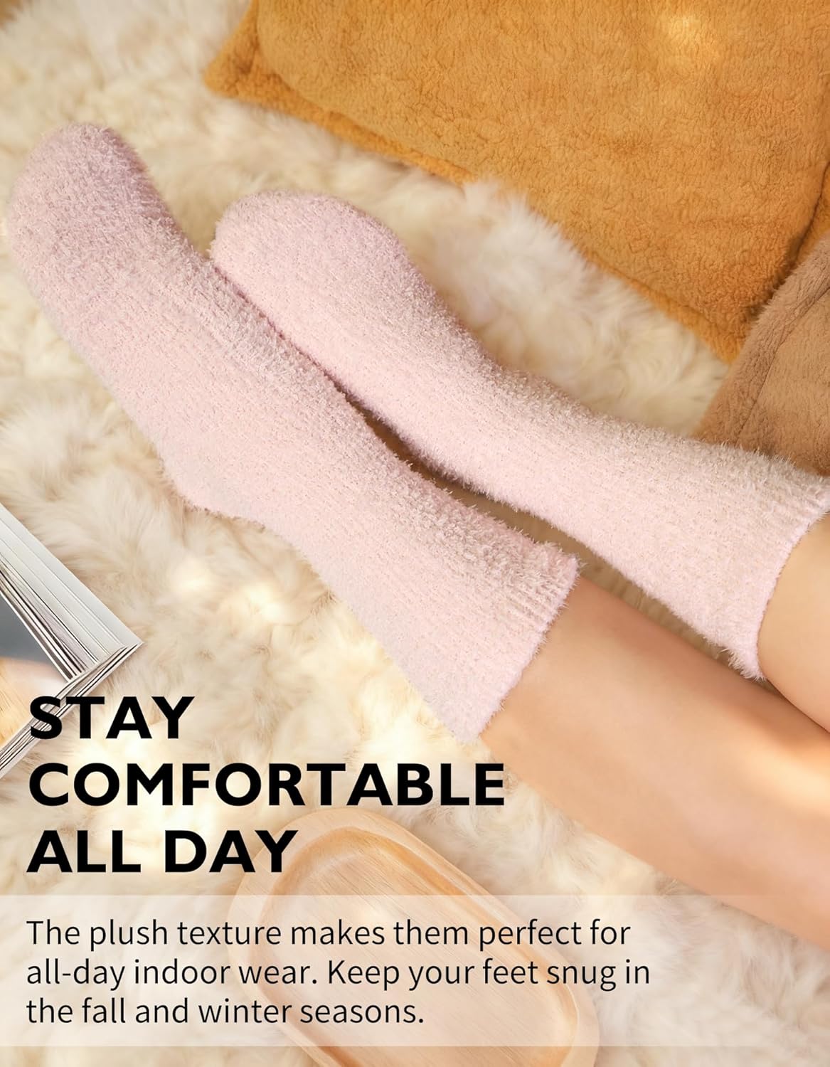 CLOSEMATE Warm & Cozy Fuzzy Socks Gifts for Women Soft Coral Fluffy Sleeping Slipper Socks - Image 3