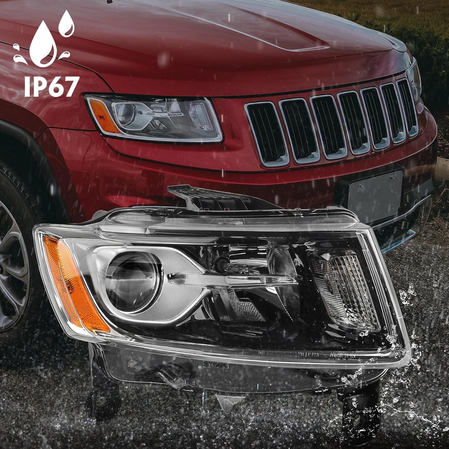FIONE Halogen Headlight Assembly Compatible with Jeep Grand Cherokee 2014 2015 2016 Replacement Headlamp Right Passenger Side RH