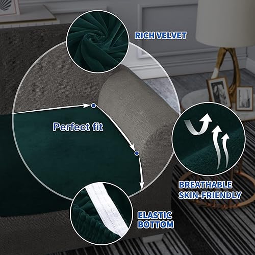 Miniatura 4 de MAXIJIN Fundas de cojín elásticas de terciopelo ajustables para sofá, fundas de cojín de asiento de sofá para cojines individuales con parte