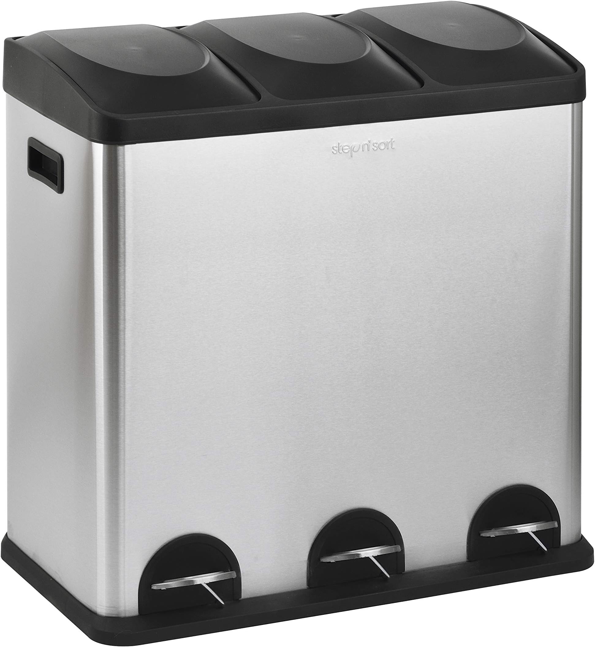 Step N' Sort The 16-Gal. 3-Compartment Stainless Steel Trash and Recycling Bin