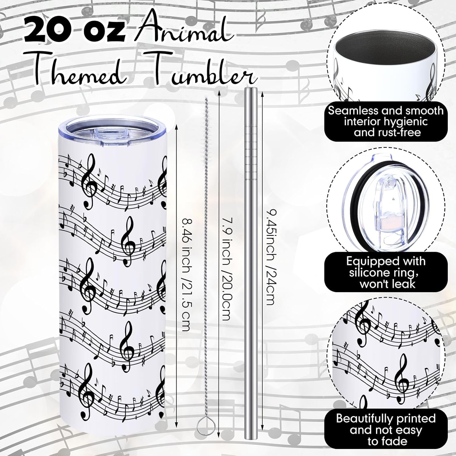 5 Pcs Music Christmas Gifts Novelty Musical Notes Socks & 20 oz Skinny Water Tumbler & Tote Bag Makeup Bag & Keychain Teacher Appreciation Gifts for Xmas Music Lovers Musician Students - Image 2