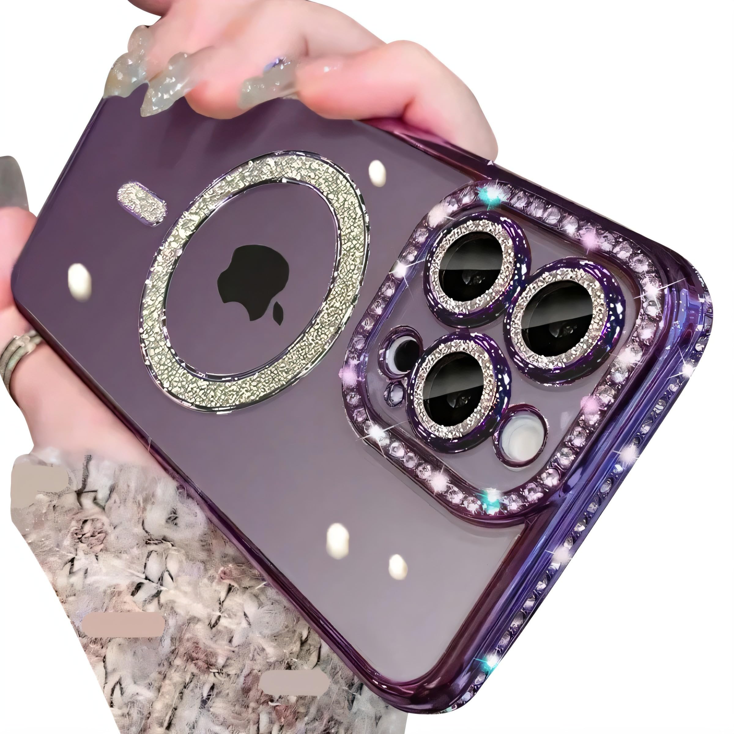 Doulings Magnetic Glitter Diamond for iPhone 16 Pro Case[Compatible with MagSafe] Sparkle Rhinestone Camera Lens Protector Plated,Crtstal Clear Slim