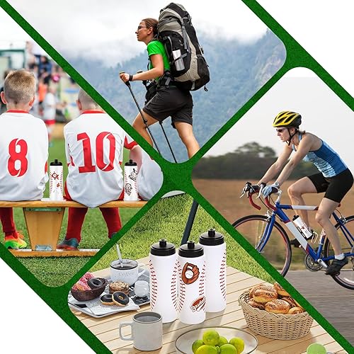 Miniatura 6 de DI QIU REN 12 botellas de agua de béisbol a granel con 300 calcomanías, botellas de agua de béisbol reutilizables de plástico de 20 onzas para