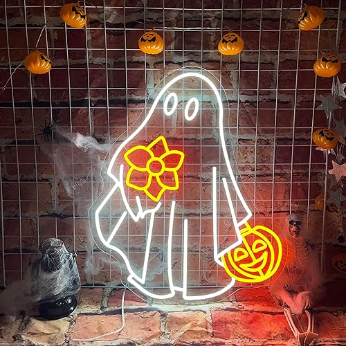 Miniatura 7 de Letrero de neón con texto en inglés "Trick or Treat", luz de neón LED de Halloween, decoración de noches de terror, para Halloween, fiesta, bar,