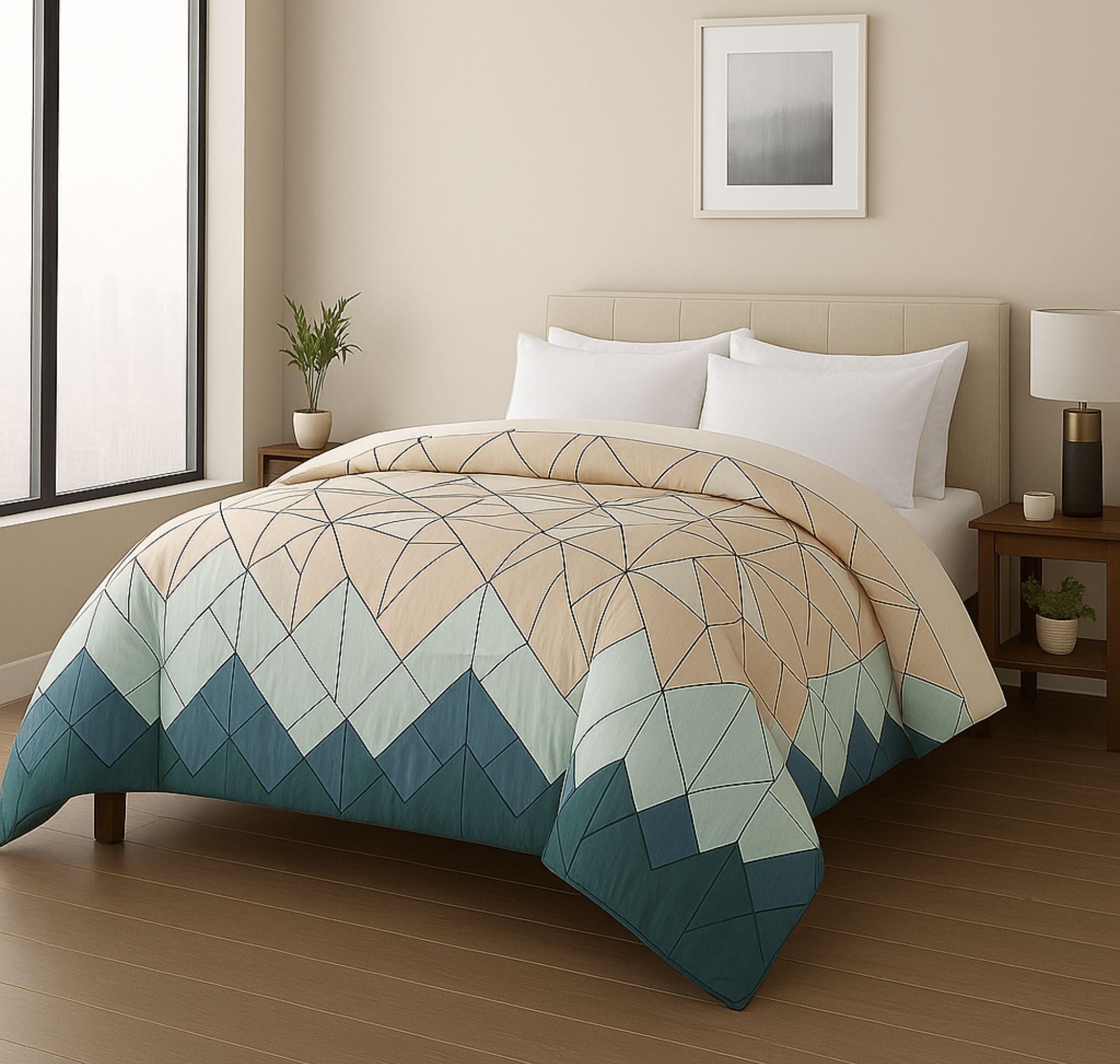 VAS COLLECTIONS 220 GSM Microfiber Reversible AC Comforter | Soft & Lightweight All-Season Quilt/Duvet | Warm & Cozy Blanket for Winter & Summer | King Size Double Bed 240×220 cm | Blue Cream