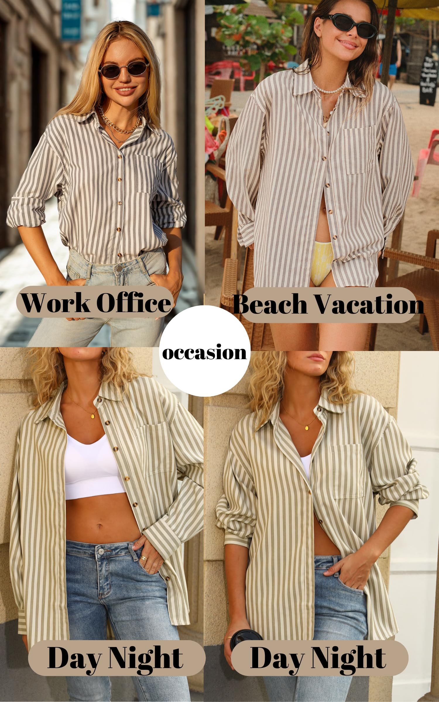 CHYRII Blusa informal de manga larga con botones para mujer