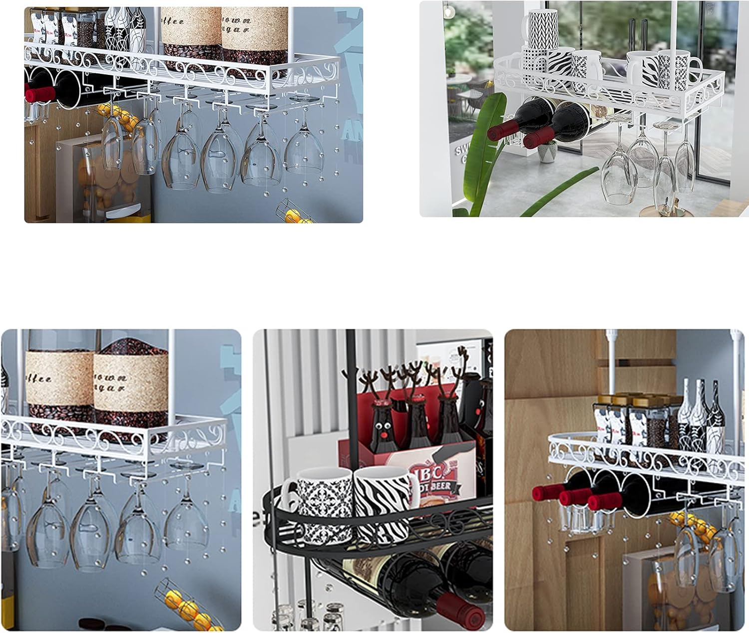 European Style Hanging Wine Glass Rack with Upside Down Wine Bottle Rack Home Creative Wine Cabinet Decoration for Bar Counter Goblet Holder