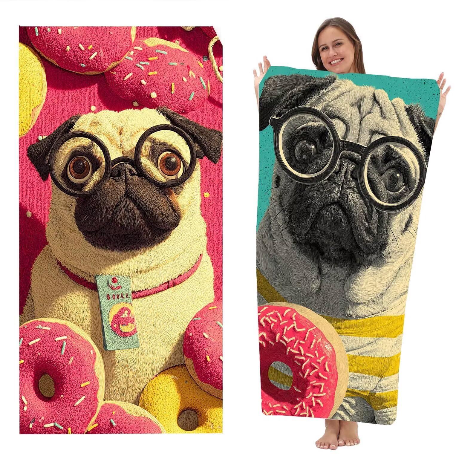Toalla Playa grande XXL 90x200 cm, Toalla Microfibra de Secado RáPido, Absorbente, Ultrasuave y Compacta, Toalla BañO Sin Arena, Manta de Playa Mujer Gimnasio Baño, Pack de 2 (Gafas Para Perros) z5497