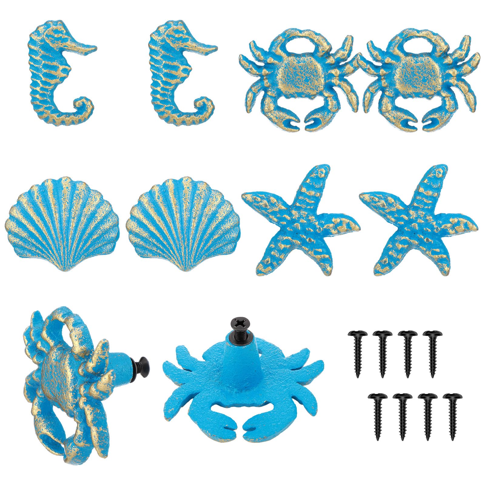 8 Pcs Coastal Nautical Cabinet Knobs, Beach Ocean Themed Drawer Knobs, Blue — image 1