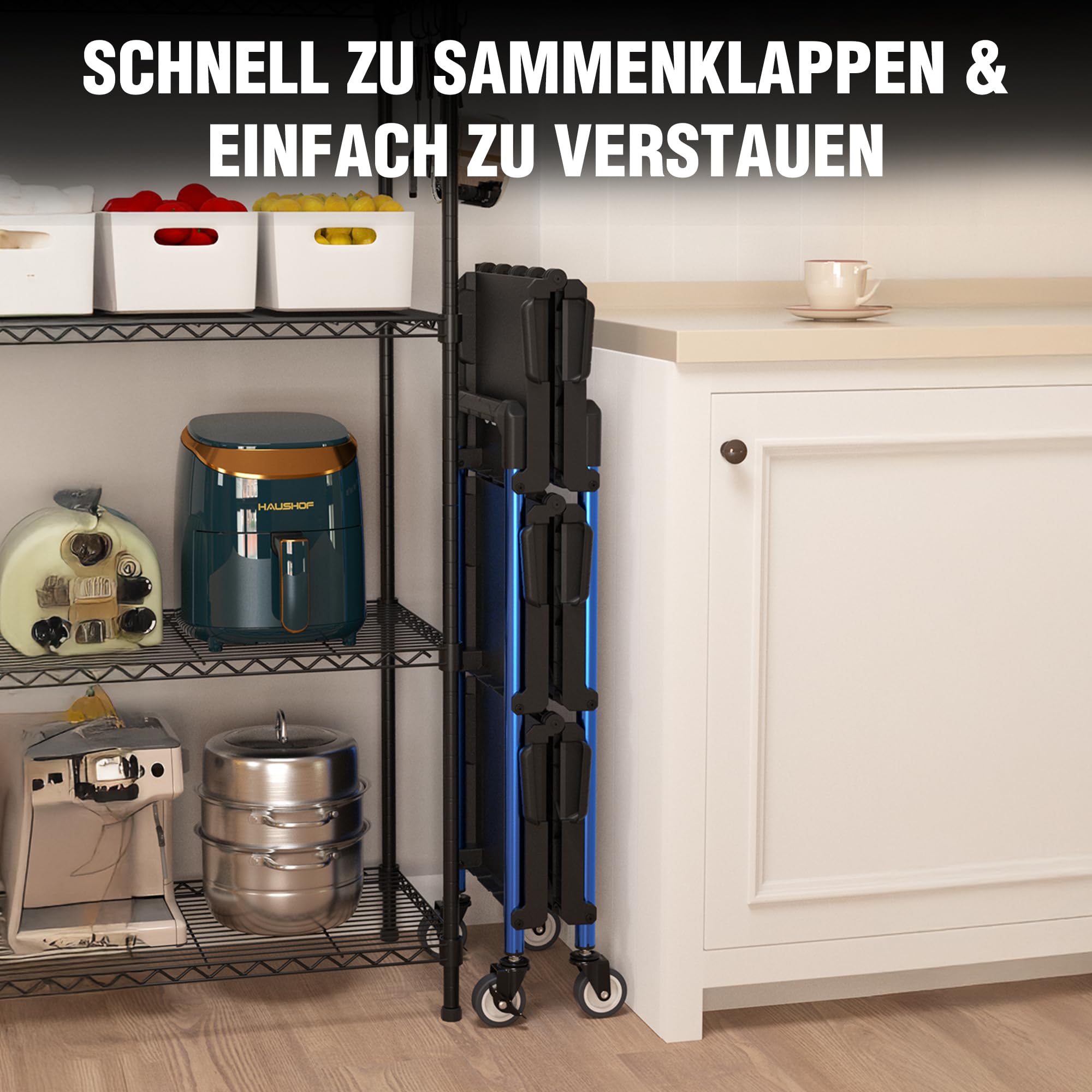 WORKPRO Servierwagen Klappbar mit Rollen, Faltbarer Rollwagen Beistellwagen 3 Etagen, Bis zu 96 kg Belastbar, Küchenwagen Transport Wagen für Werkstatt, Küche, Büro, Picknick