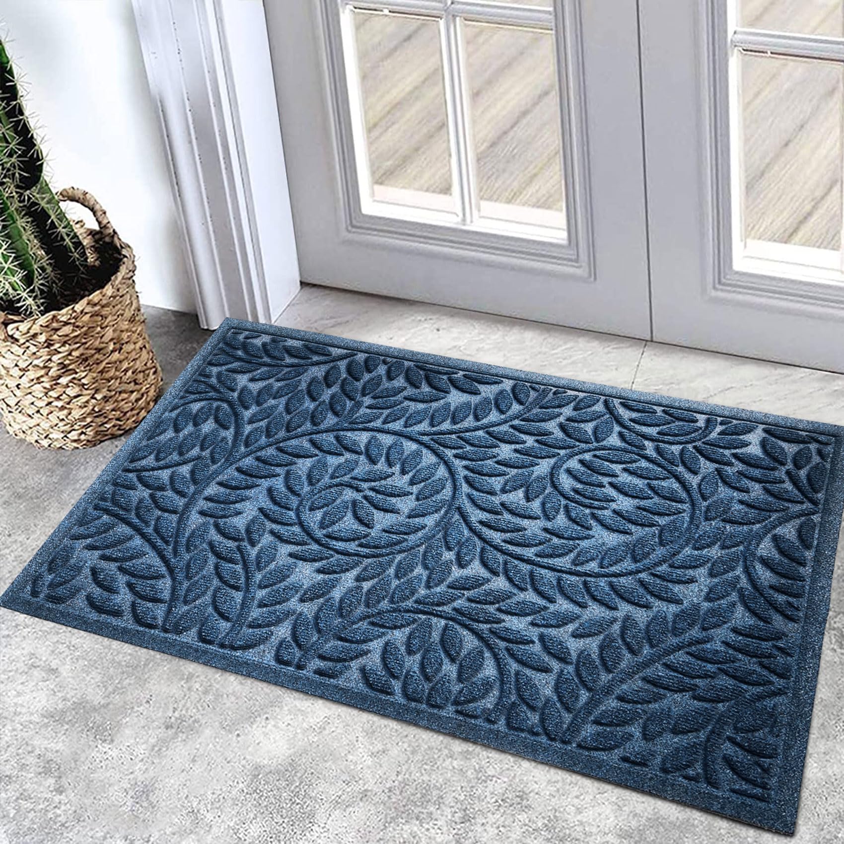 Bulijojo Front Door Mat Entrance,Durable Heavy Duty Welcome Mat,Thick Absorbent Natural Rubber Non Slip Mat,Sturdy Entryway Blue 23"x35"