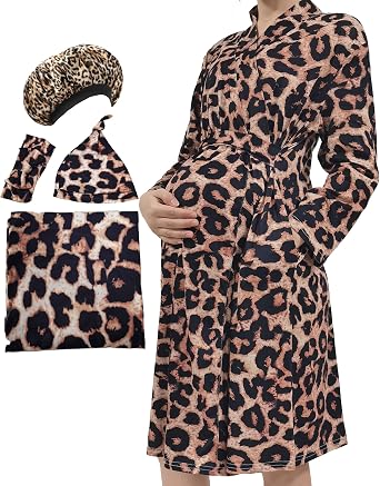 Maternity Robe with Matching Swaddle Soft Mommy Robe Receiving Blanket Set...