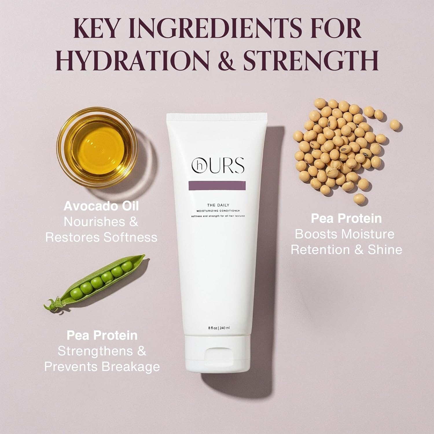 hOURS The Daily Moisturizing Conditioner for Dry to Normal Hair - Sulfate-Free Daily Conditioner with Soybean Oil & Pea Protein - Softens & Detangles All Hair Types - Color Safe Formula – 8 oz - Image 5