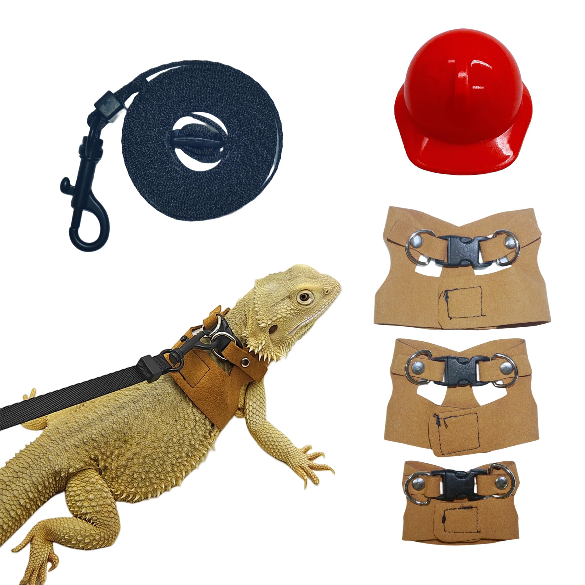 Reptile Pets Leash Harness Set with Jackets and a Party Theme Hat for Bearded Dragon Lizard, Leopard Gecko and Other Small Animal Pets, Outdoor Play, Red
