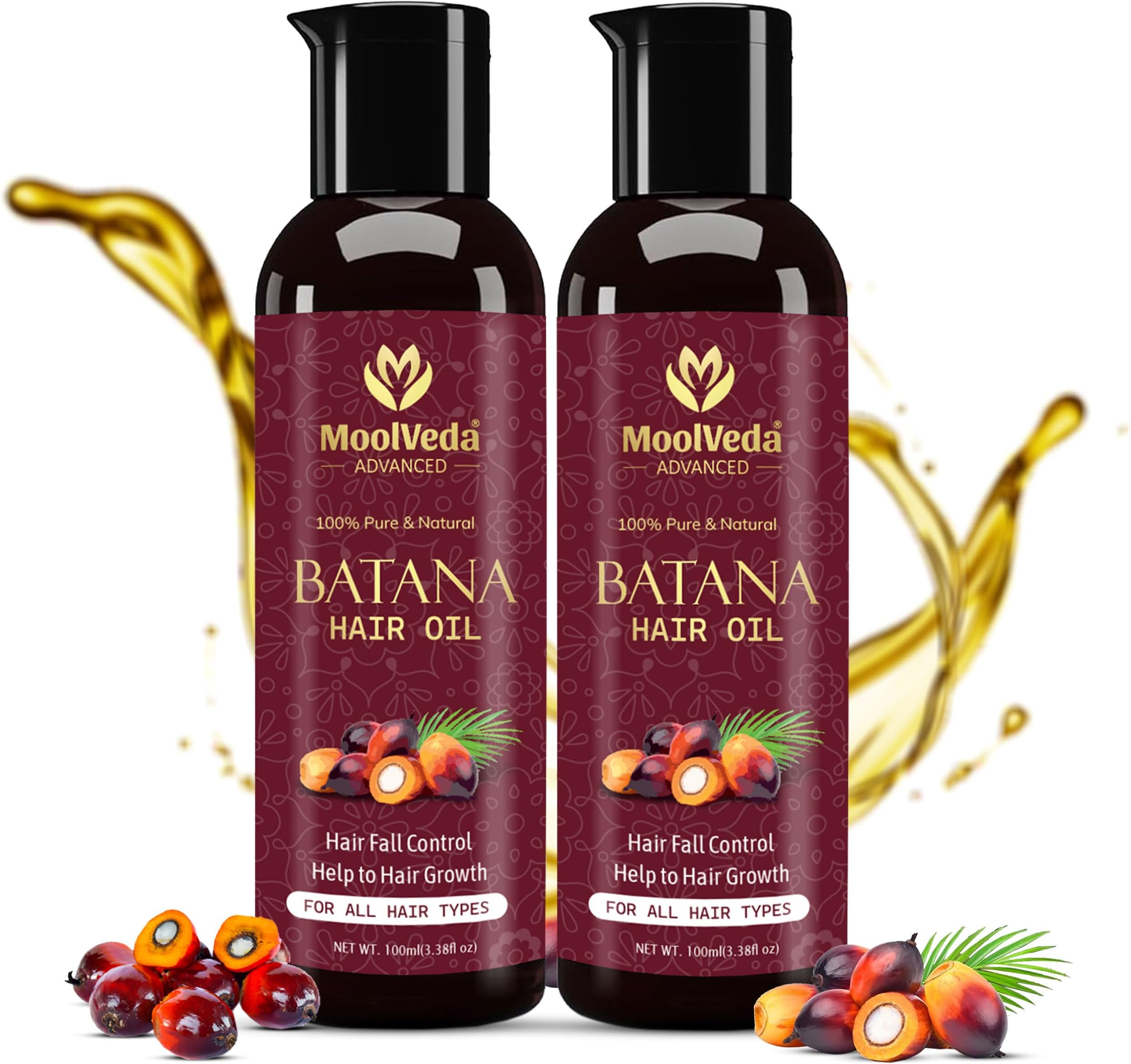 Pure Batana Oil for Hair Growth By Dr Sebi Sourced From Honduras | Promotes Thicker, Shiny, Stronger & Healthy Hair | Hair Fall Control | 100 ml, Pack of 2