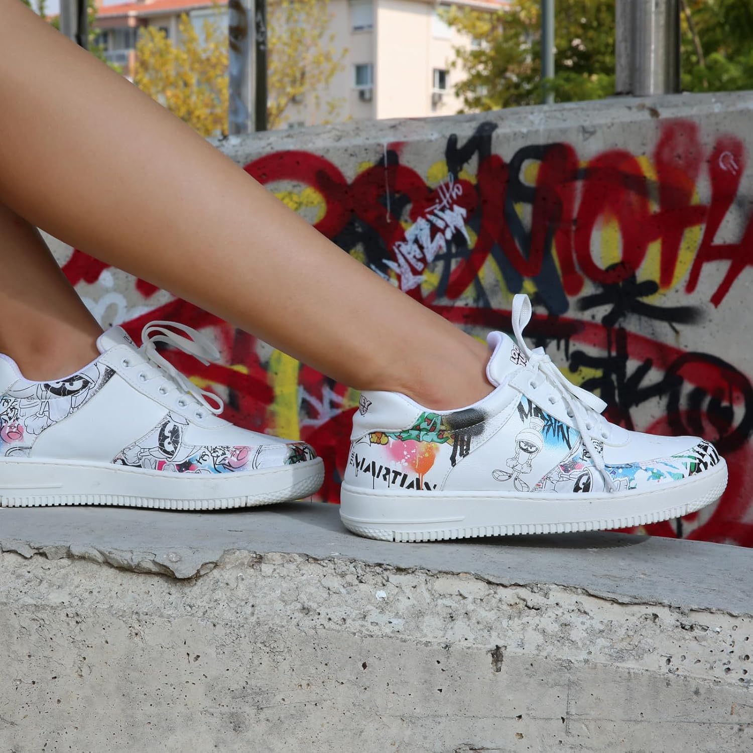 White Sneakers for Women - Handmade Women's Fashion Sneakers, Vegan Leather and Unique Design Dice Sneakers - Image 6