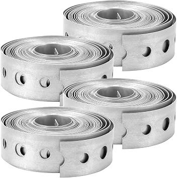 4 Rolls 0.7 Inch x 10FT Galvanised Steel Band Metal Fixing Strap with Perforated Holes, Wide Metal Strapping for Fence Brackets Fixing and Pipe Hanging