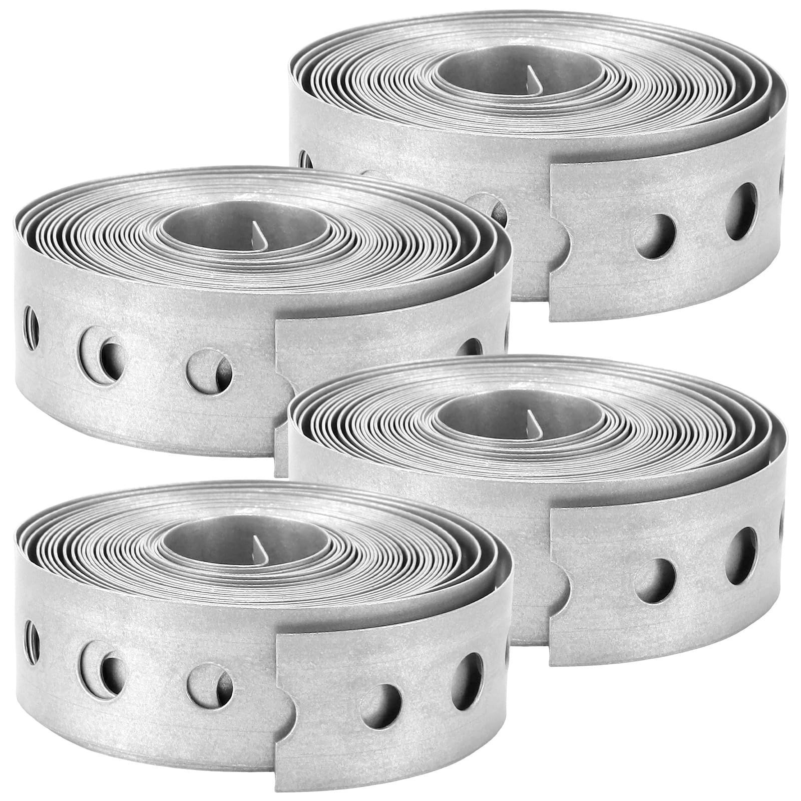 KOHAND 4 Rolls 0.7 Inch x 10FT Galvanised Steel Band Metal Fixing Strap with Perforated Holes, Wide Metal Strapping for Fence Brackets Fixing and Pipe Hanging