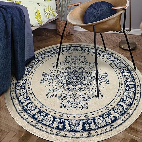 Vista 189 de Antep Rugs - Alfombra oriental de 5 x 7 con medallón tradicional para interior Siesta (beige crema, 5 pies 3 pulgadas x 7 pies)