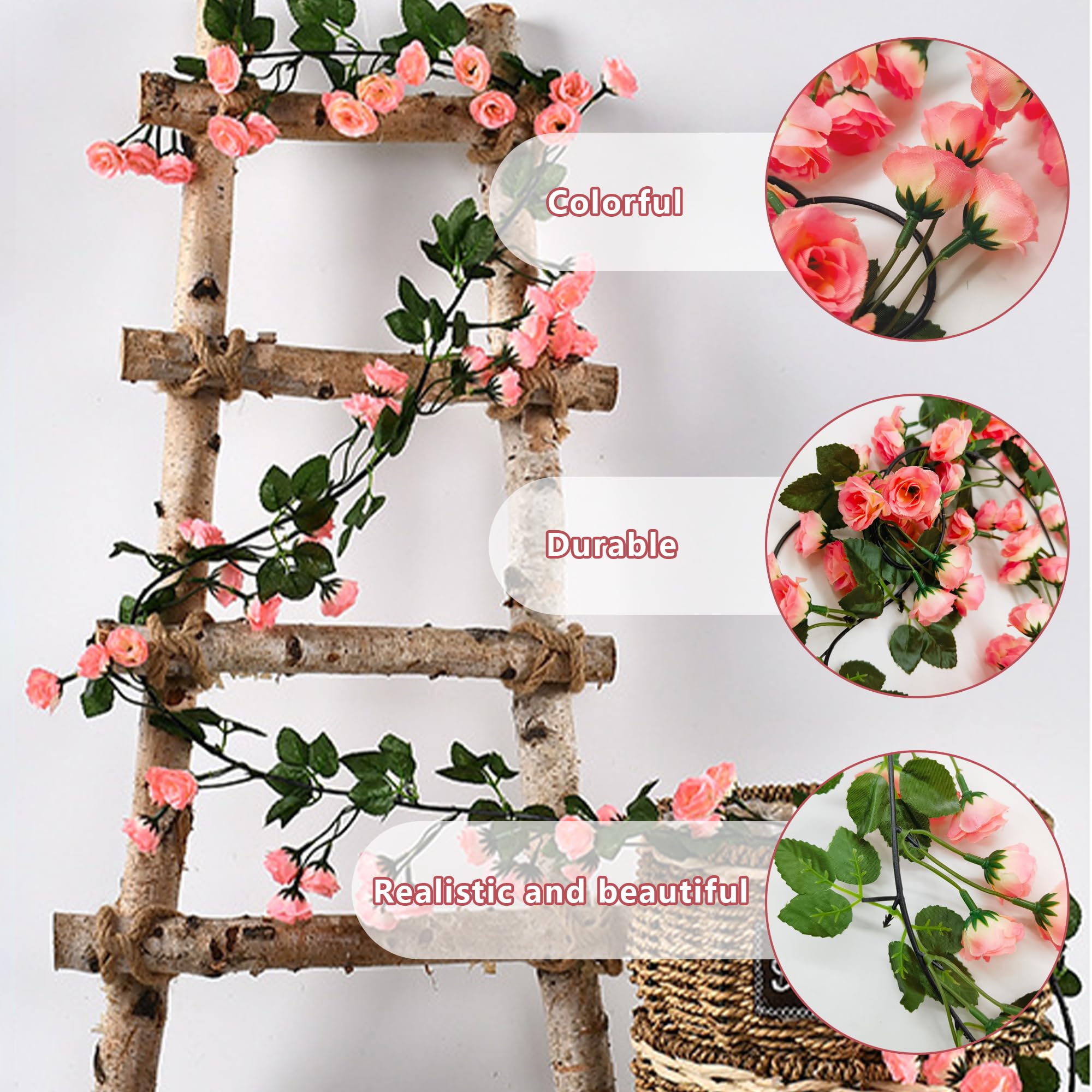 Douyif 2 Pezzi Ghirlanda Di Rose Artificiali, 180 Cm Ciascuna, Viti Rampicanti Con 69 Fiori, Per Decorazioni Matrimoniali, Feste, Recinzioni, Giardino, Colore Rosa