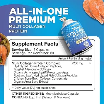 Nutrivein Premium Multi Collagen Capsules & Ashwagandha Supplements Bundle: High-Absorption Ashwagandha Root & Multi Collagen Peptides Capsules for Body and Mind
