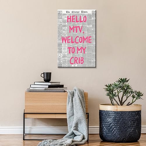 Miniatura 5 de DVBOCS Pósteres retro de Hello Mtv Welcome To My Cun, estilo de letra rosa, lienzo de periódico, arte de pared de afirmación positiva de la