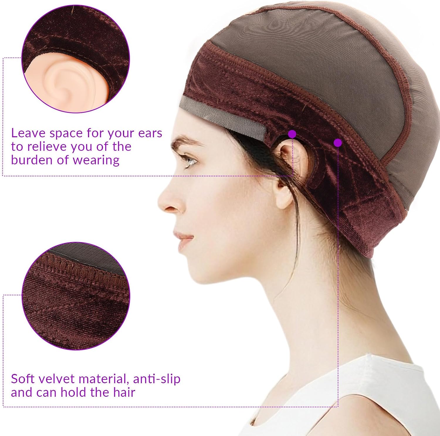 Small Size Lace Wig for Women Wig Grip Cap Glueless Brown Adjustable Wigs Grip Non-Slip