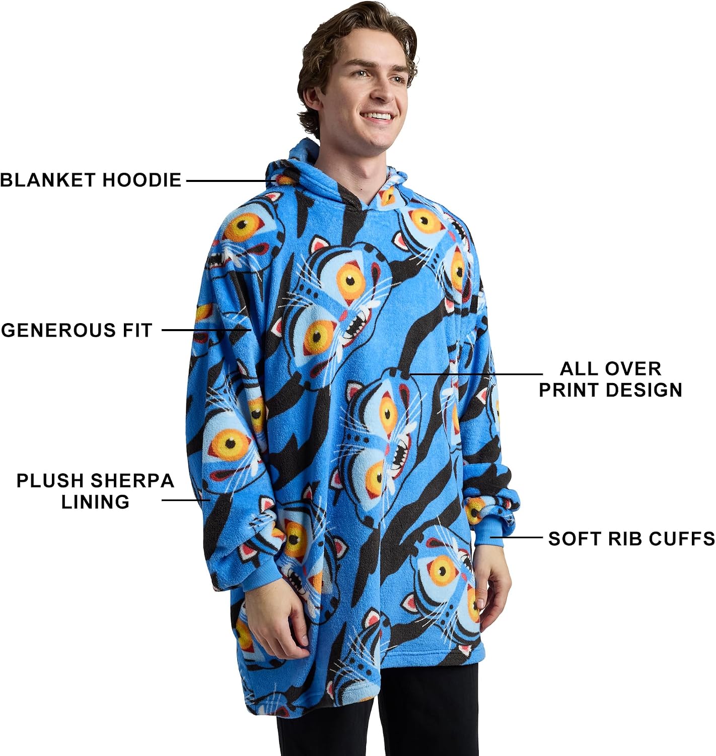 KPop Demon Hunters Derpy Head AOP Men's Blue Oversized Sleep Blanket Hoodie