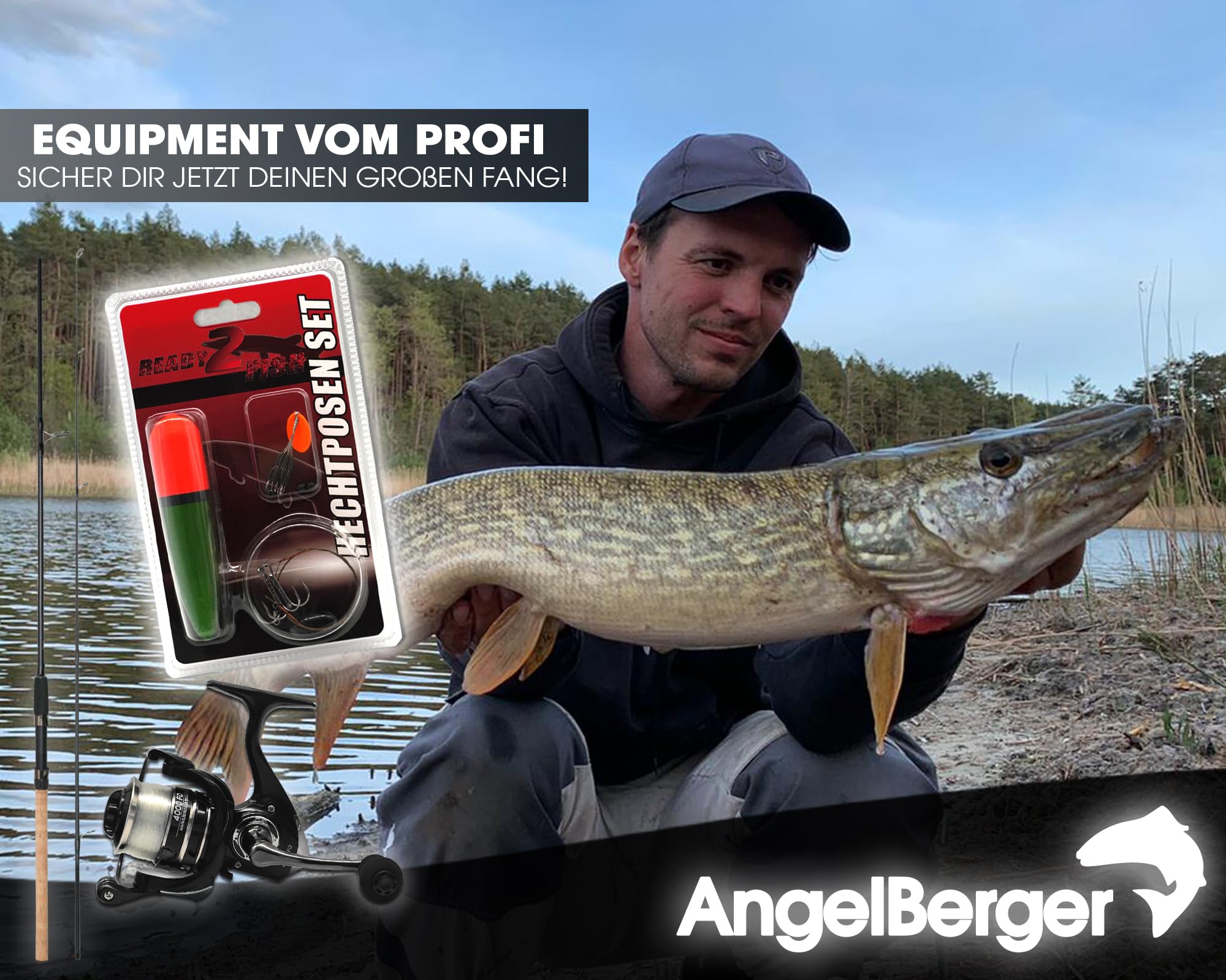 Angel-Berger Steck Angelset Rute Rolle mit Zubehör