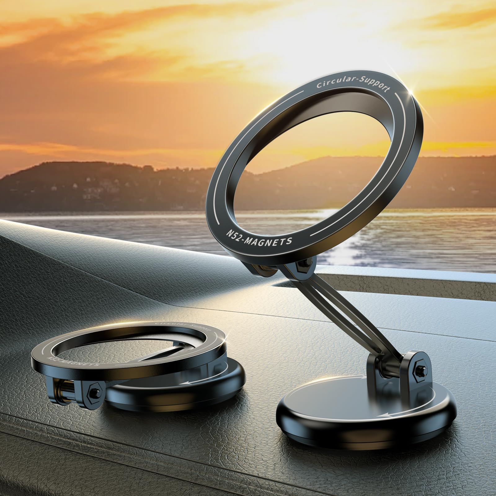 車載ホルダー 車載スマホホルダーマグネット mag-safe 車載ホルダー 【超強磁力16個N52磁石】スマホホルダー マグセーフ 車載 マグセーフ 車 スマホホルダー360度回転 片手操作 取付簡単 iPhone/Android4-7インチ多機種が対応
