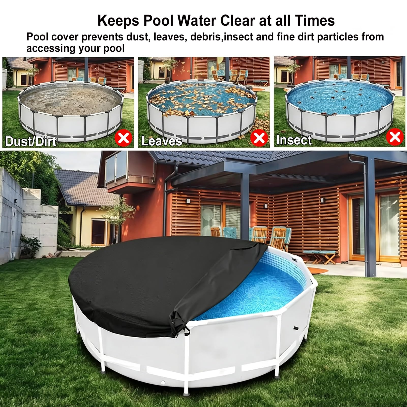 Telo di copertura per Piscina rotondo,Copertura per Piscinas Invernale con Bordi Rinforzati,Ø 366 cm,Protezione UV,Impermeabile,Antivento e Antistrappo per piscina all'aperto(12FT(366 * 20cm))