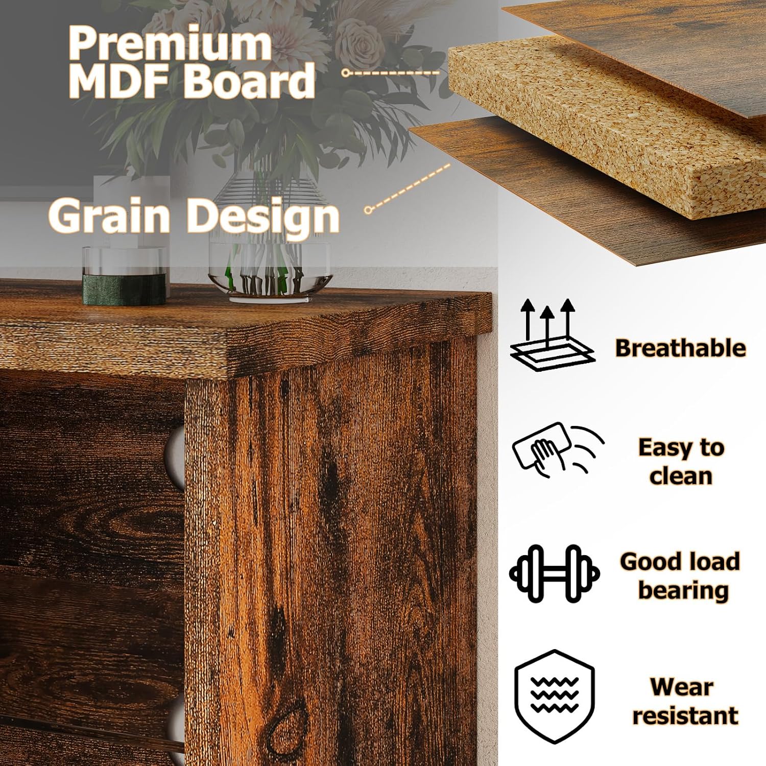 Cable management hole in the back of the TV stand