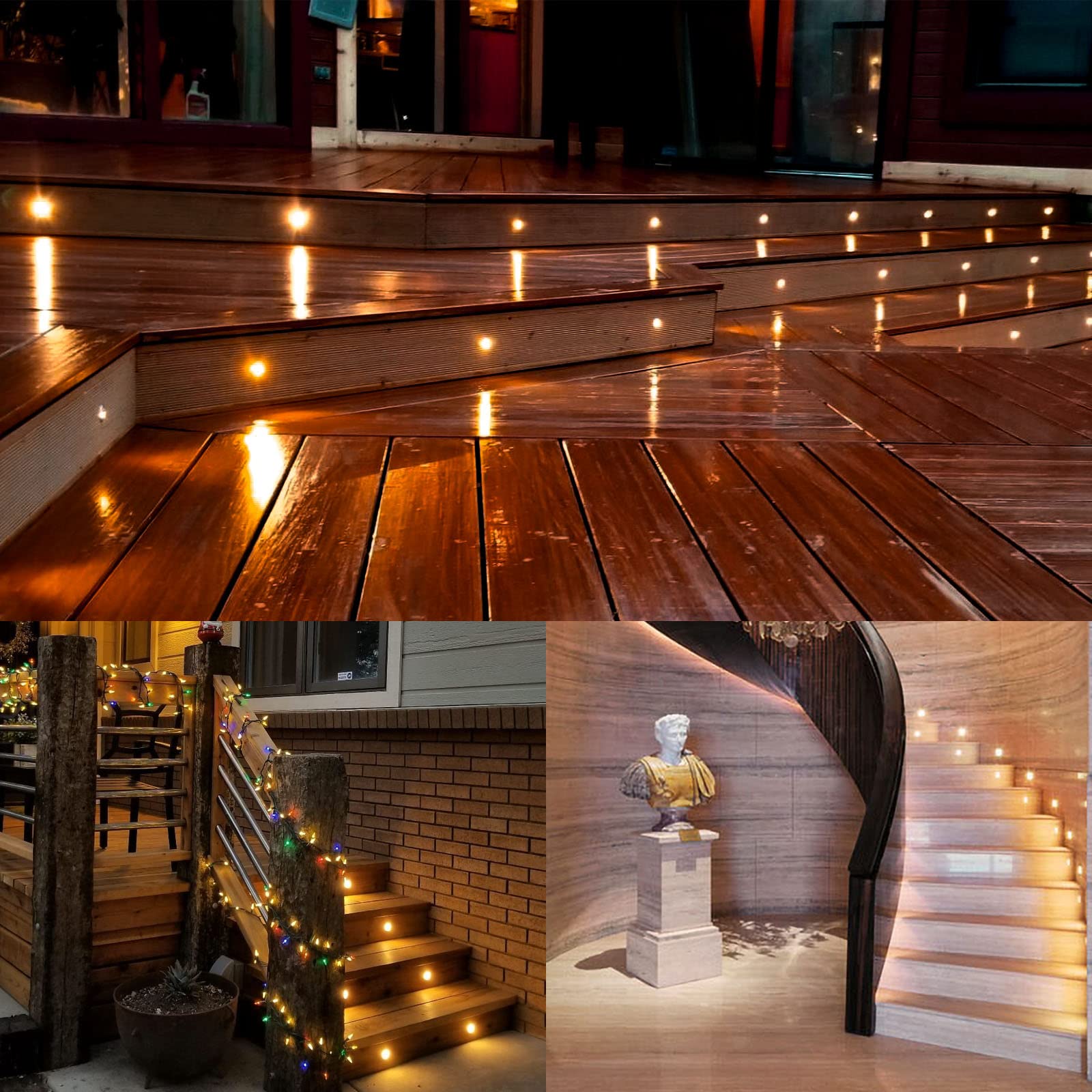 Set di 6 faretti da incasso a LED, per terrazze, esterni, DC12 V, diametro 45 mm, 1 W, luce bianca calda, 3000 K, IP67, per pavimenti esterni